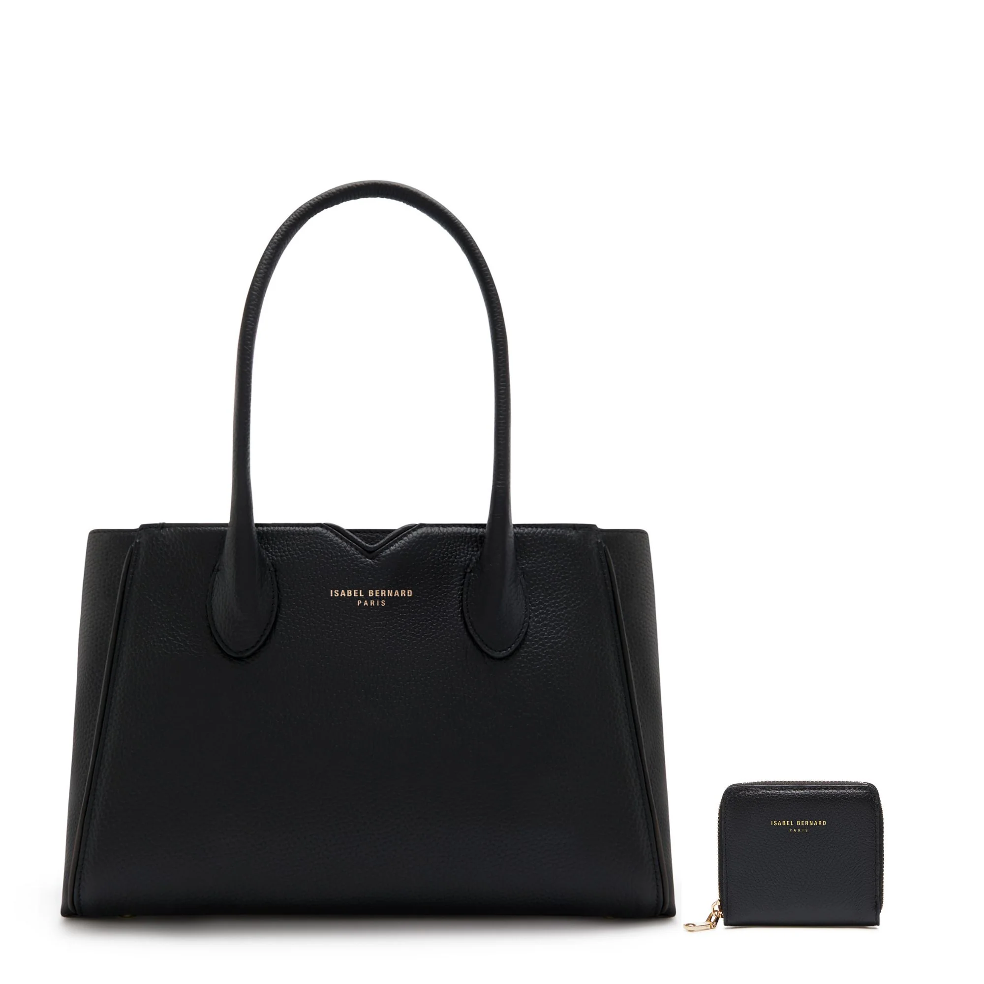 Cadeau d'Isabel black calfskin leather handbag and wallet set