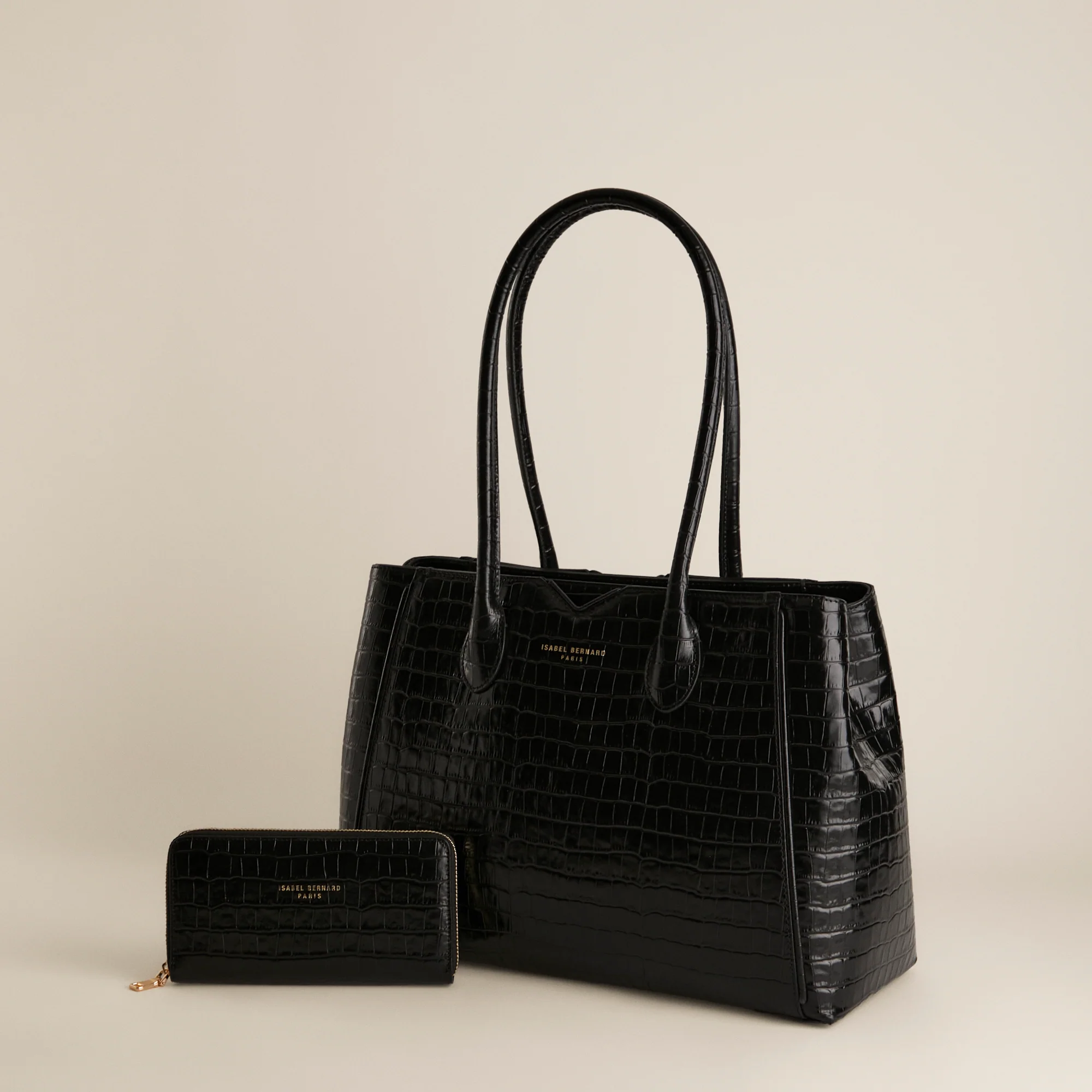 Cadeau d'Isabel croco black calfskin leather handbag and wallet set - Image 2