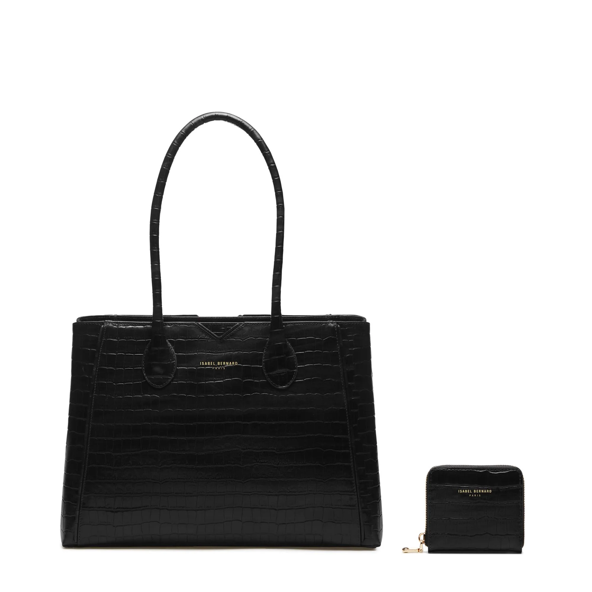 Cadeau d'Isabel croco black calfskin leather handbag and wallet set