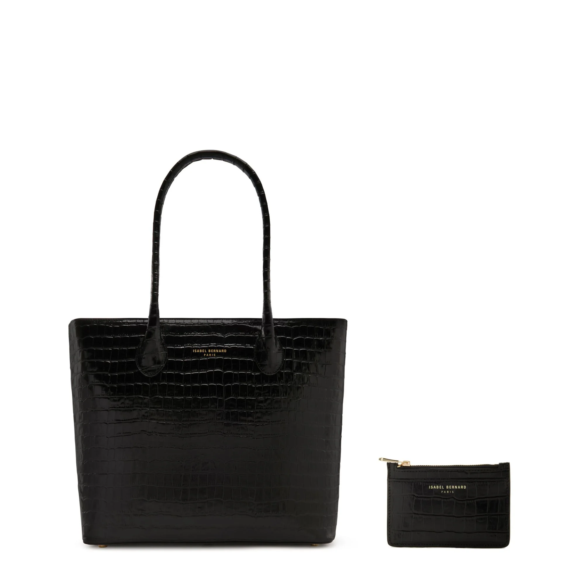 Cadeau d'Isabel croco black calfskin leather shopper & cardholder set