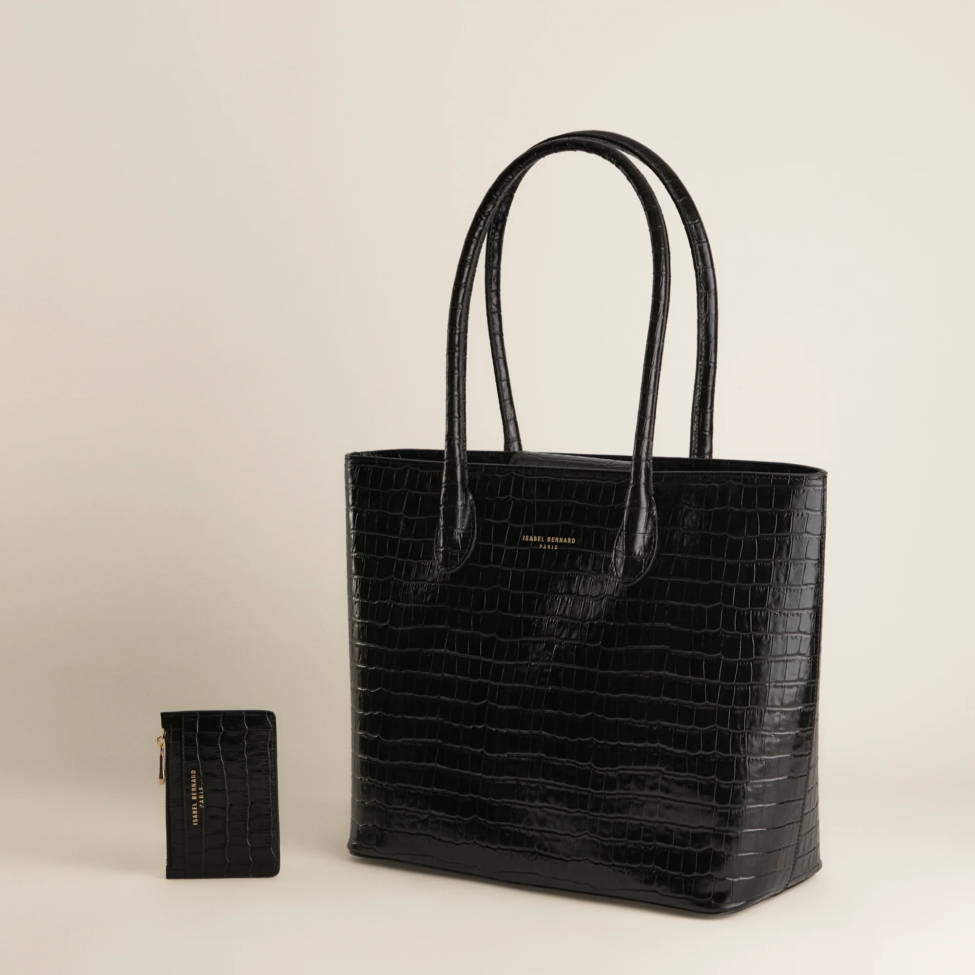 Cadeau d'Isabel croco black calfskin leather shopper & cardholder set - Image 2