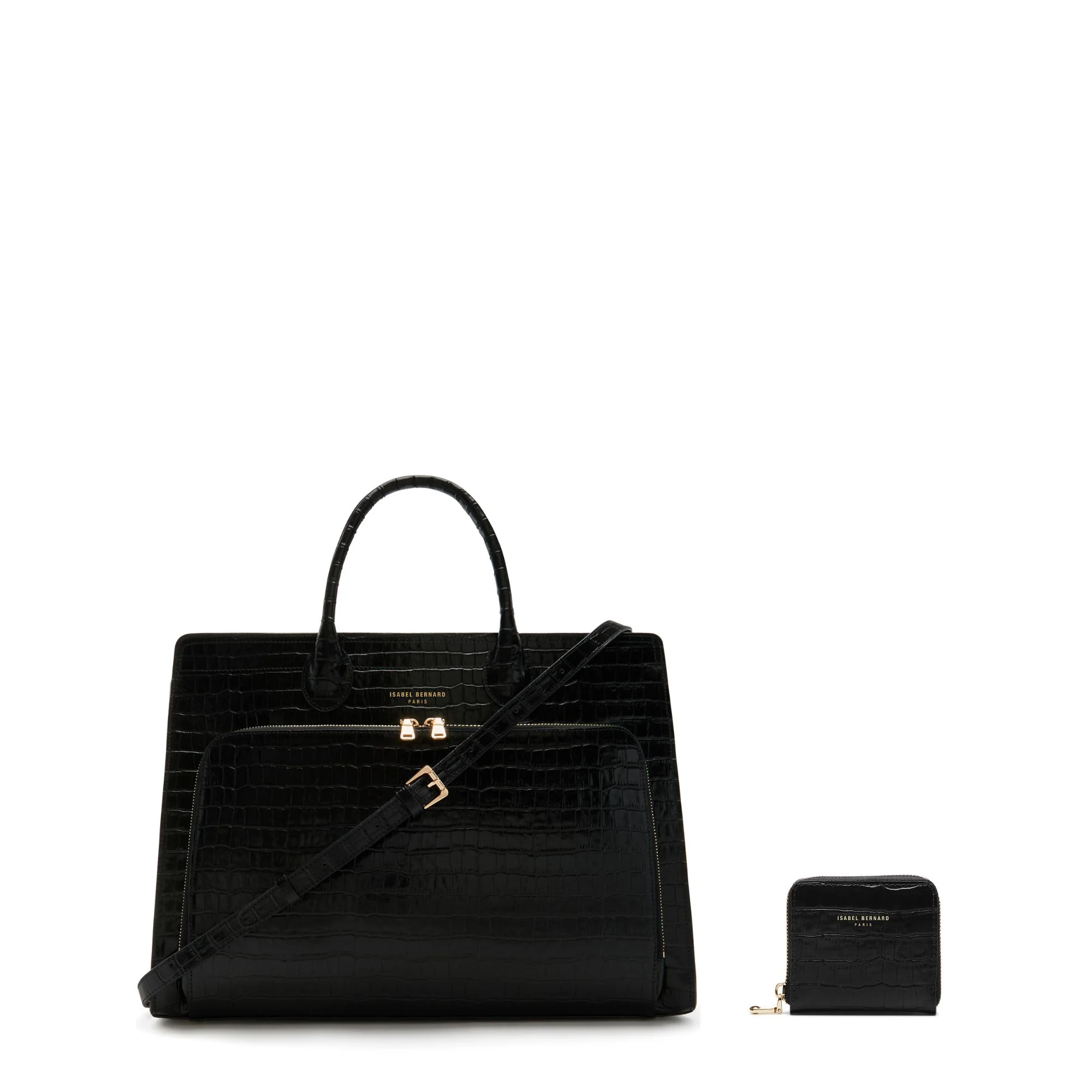 Cadeau d'Isabel croco black calfskin leather handbag and wallet set