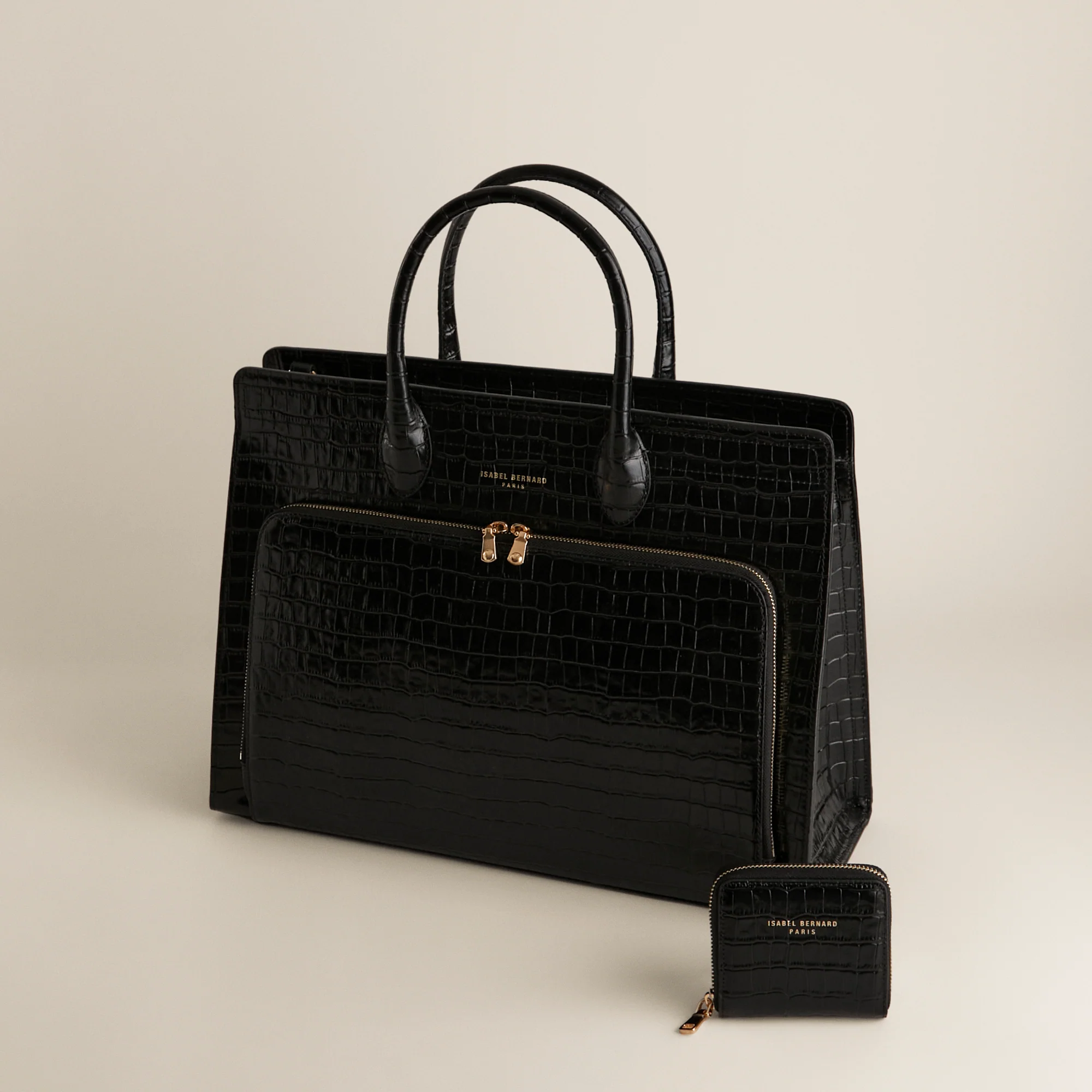 Cadeau d'Isabel croco black calfskin leather handbag and wallet set - Image 2