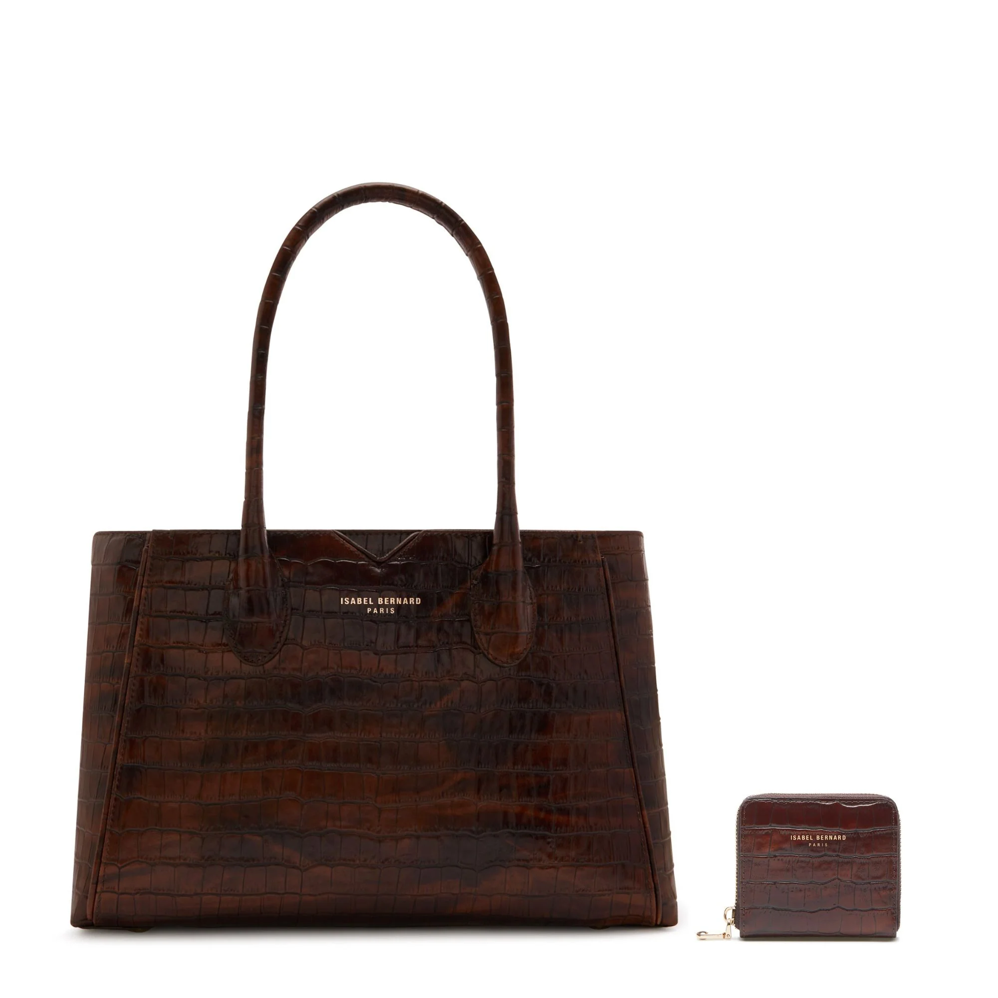 Cadeau d'Isabel croco brown calfskin leather handbag and wallet set
