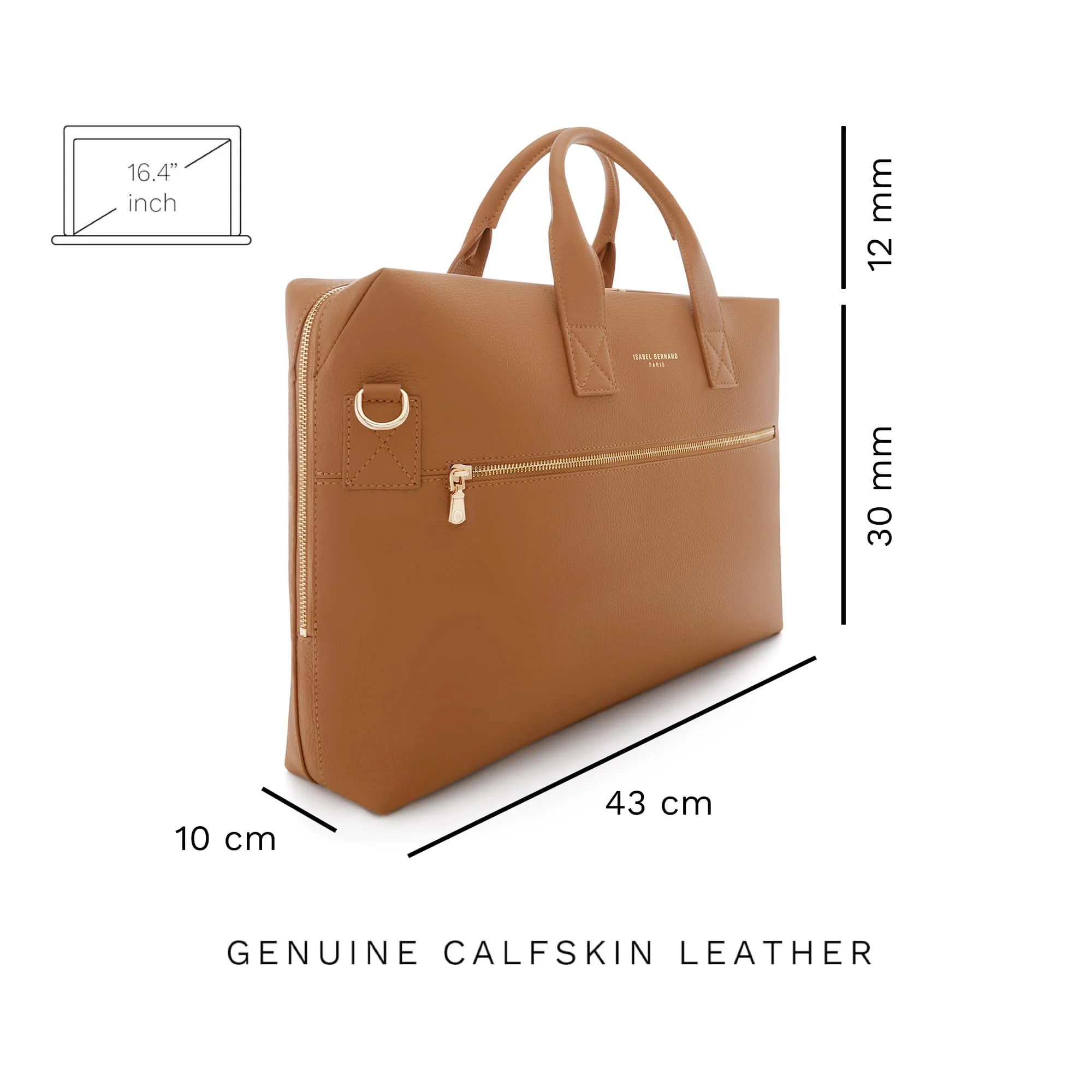 Honoré Anique camel calfskin leather handbag with 16.4 inch laptop pocket - Image 7