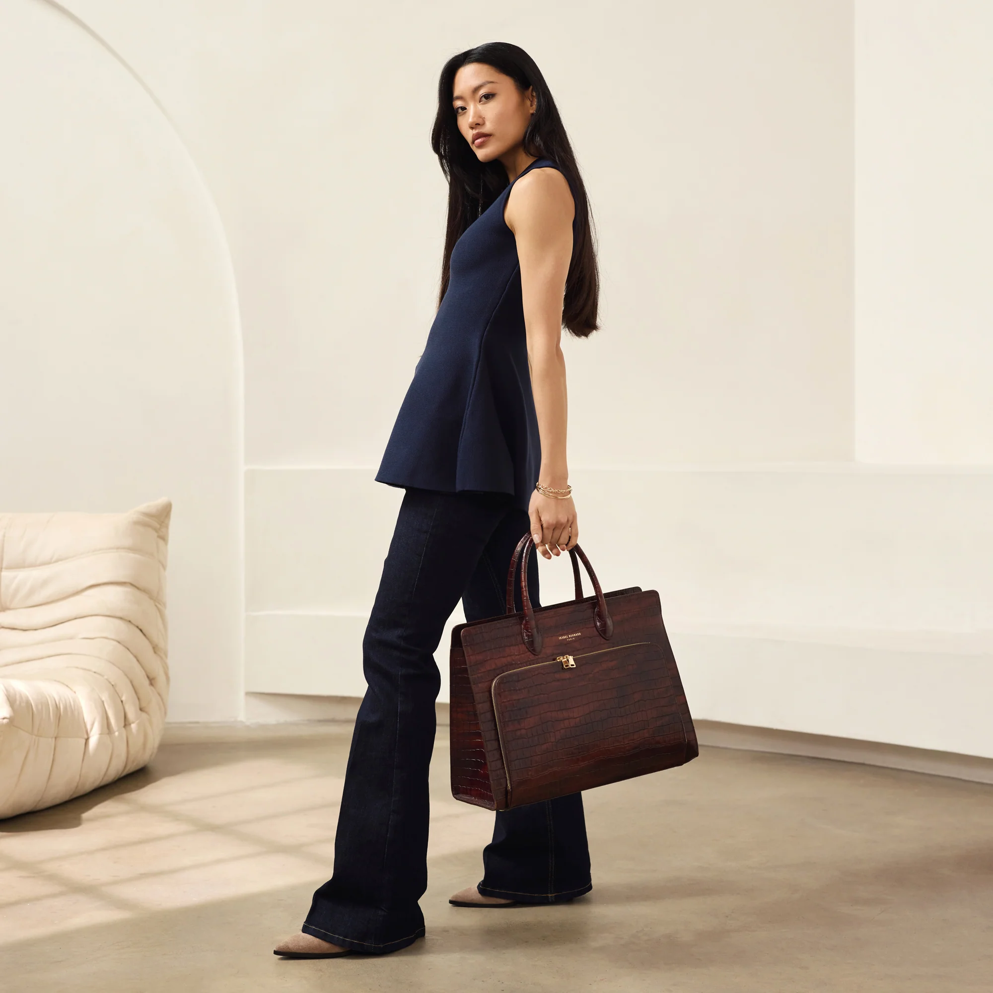 Honoré Nadine croco brown leather handbag with 16.4 inch laptop pocket - Image 3