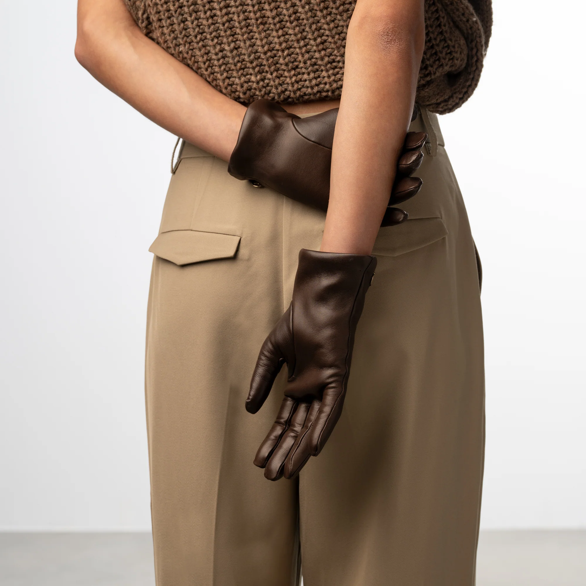 Honoré Eleanor dark brown goatskin leather gloves - Image 3