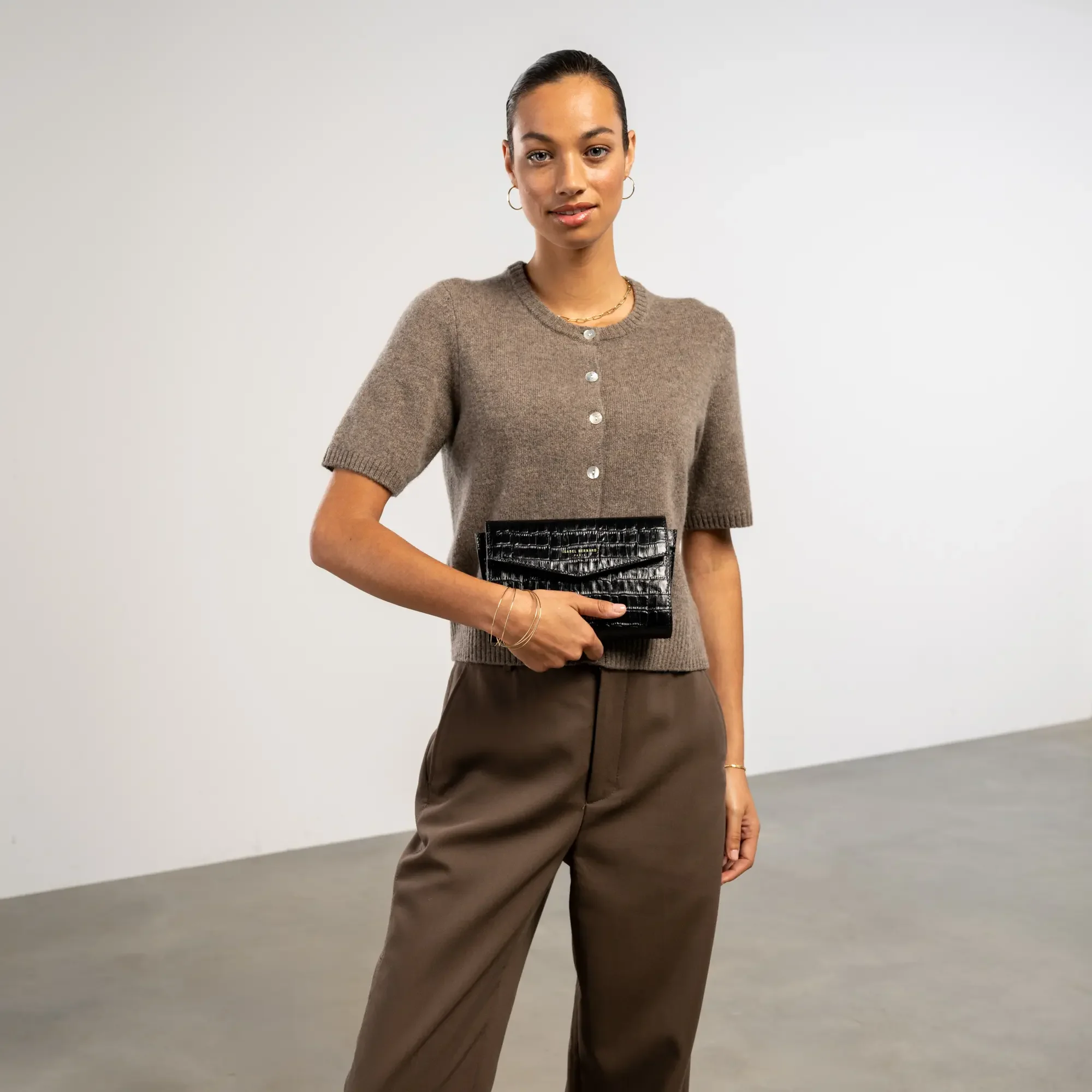 Honoré Lina Croco Black Clutch With Detachable Shoulder Chain - Image 3