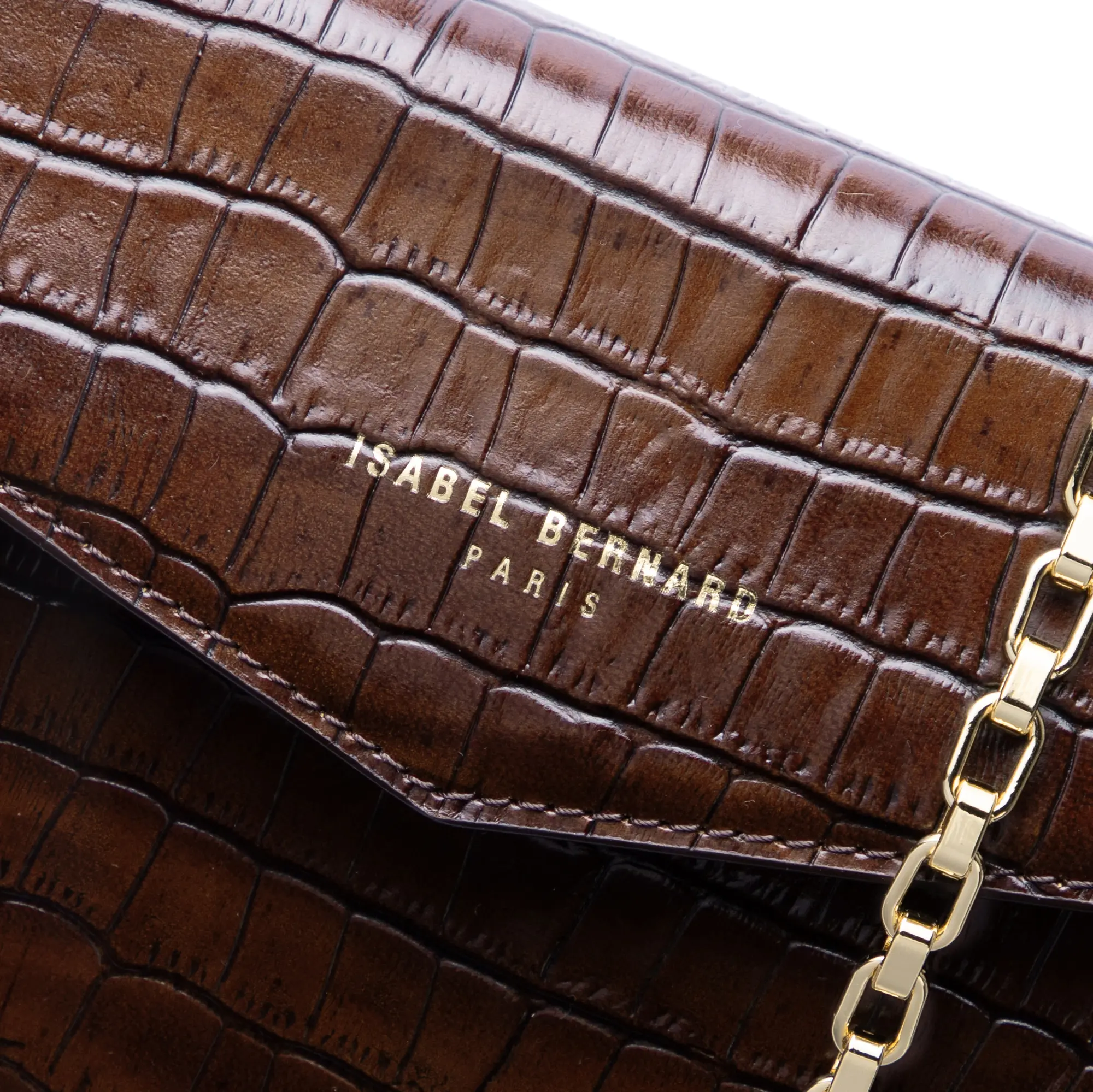 Honoré Lina Croco Brown Clutch With Detachable Shoulder Chain - Image 4