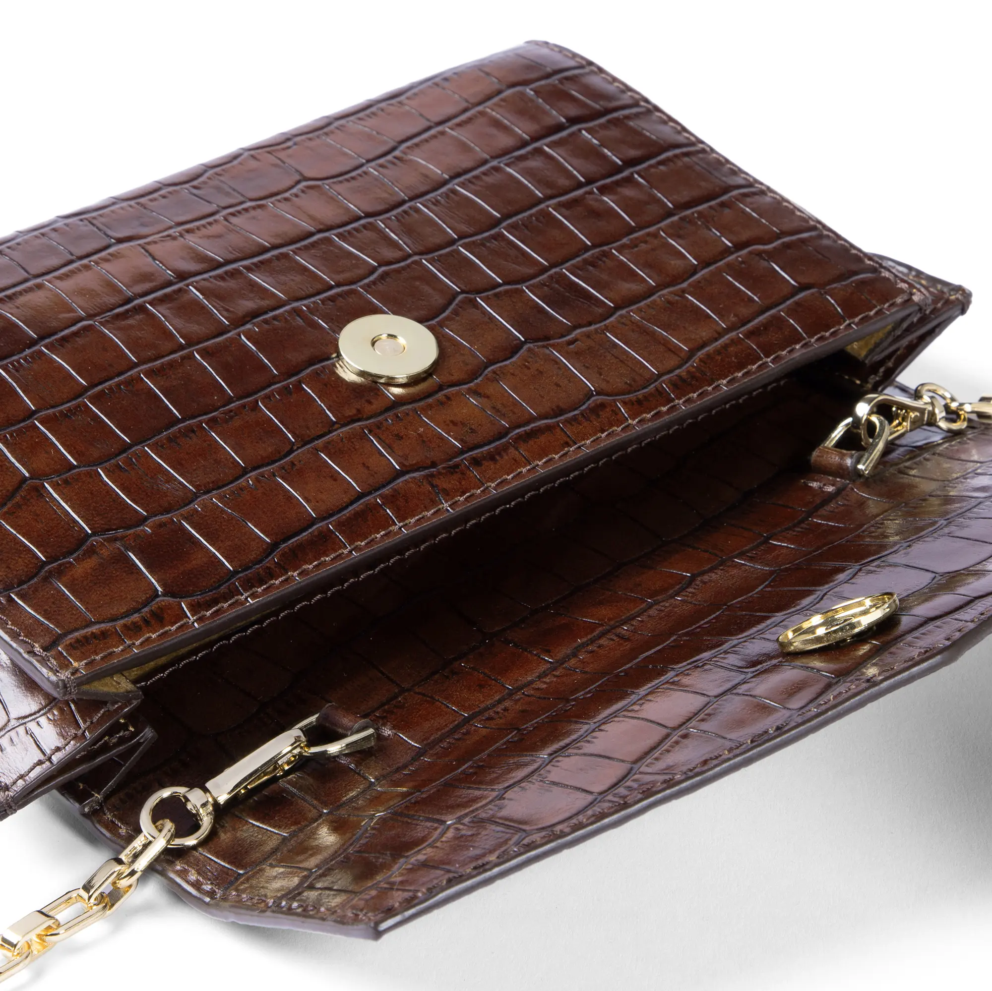 Honoré Lina Croco Brown Clutch With Detachable Shoulder Chain - Image 5