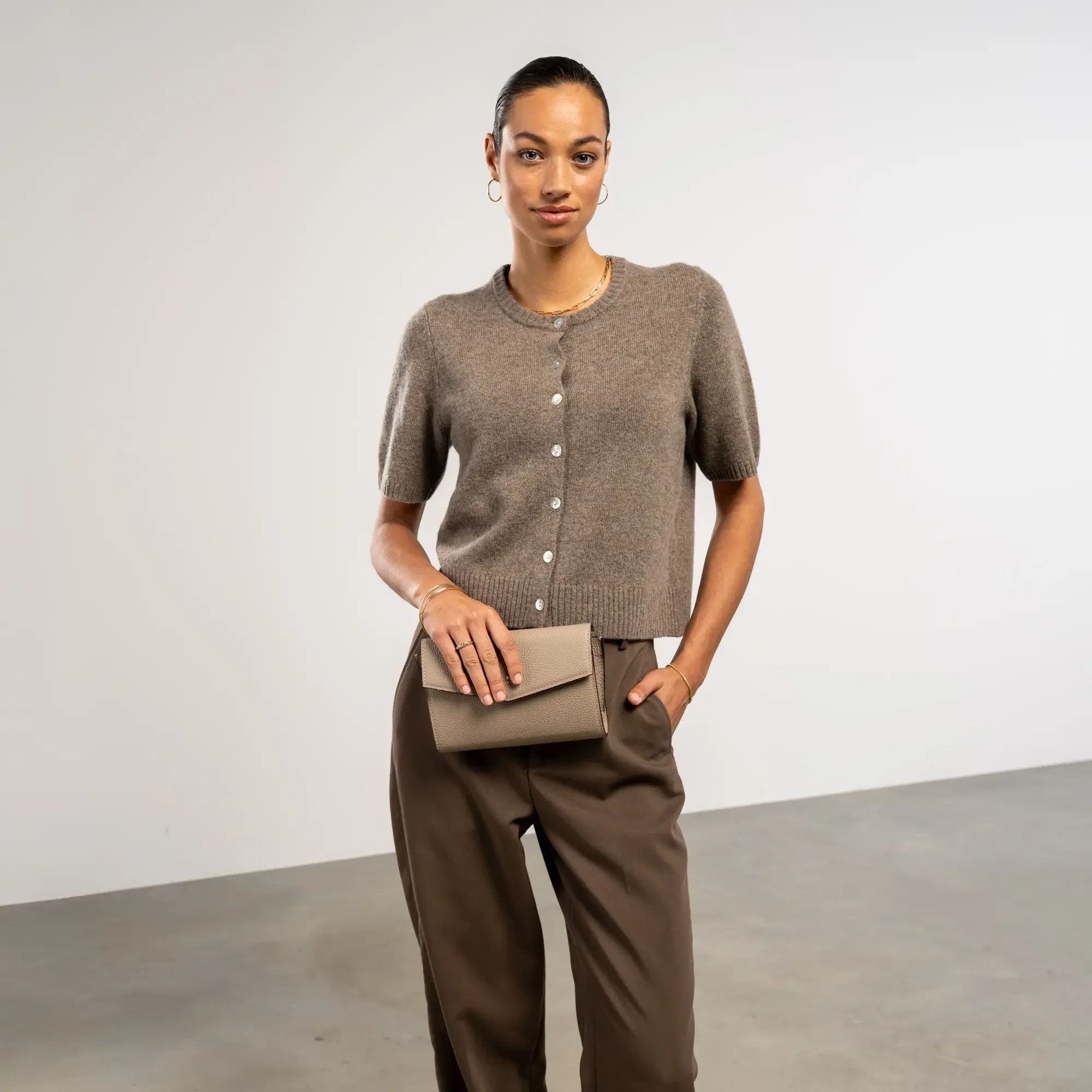 Honoré Lina Taupe Clutch With Detachable Shoulder Chain - Image 3